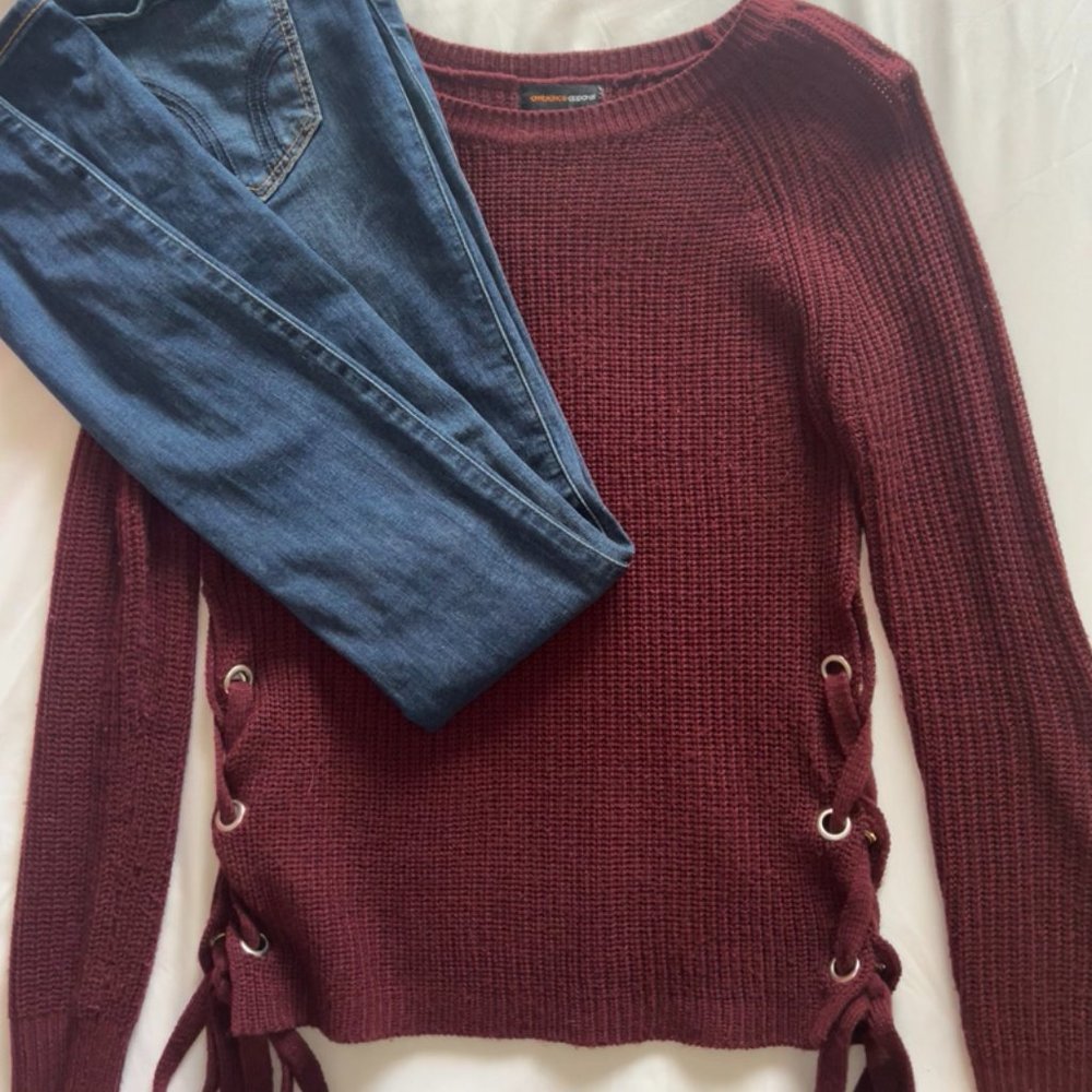 Maroon side-tie sweater